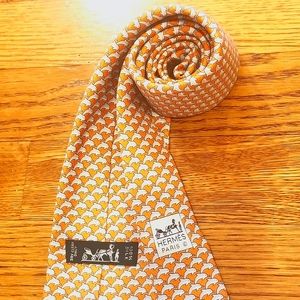 Hermes Silk Orange Dolphin Tie